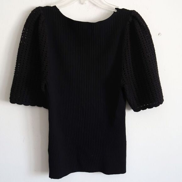 Gap Black Knit Short Sleeve Top with Crochet Sleeves - Size Small - Picture 5 of 9